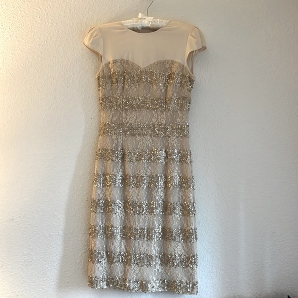 Antonio Melani sequent dress, beige, size 2, no stains or snags WORN ONCE